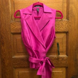 NWT Ralph Lauren pink silk peplum wrap top